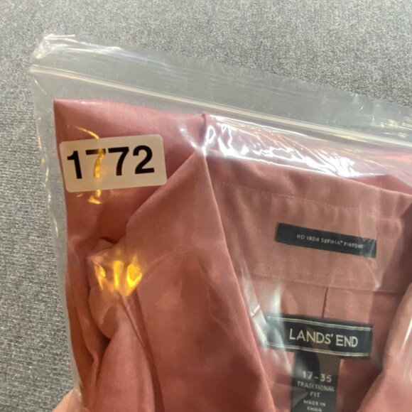 Lands End Shirt Mens 17 35 Pink Supima Cotton No Iron Pinpoint‎ Traditional Fit - Picture 13 of 13